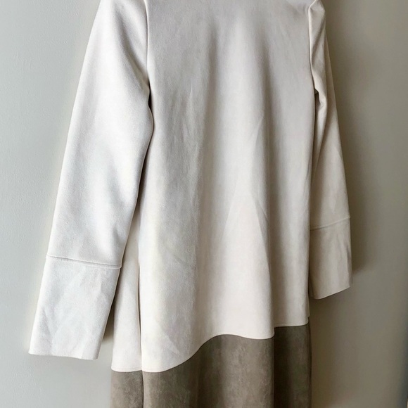 Zara Two-Tone Long Blazer Coat in Cream and Taupe faux suede - Picture 5 of 12